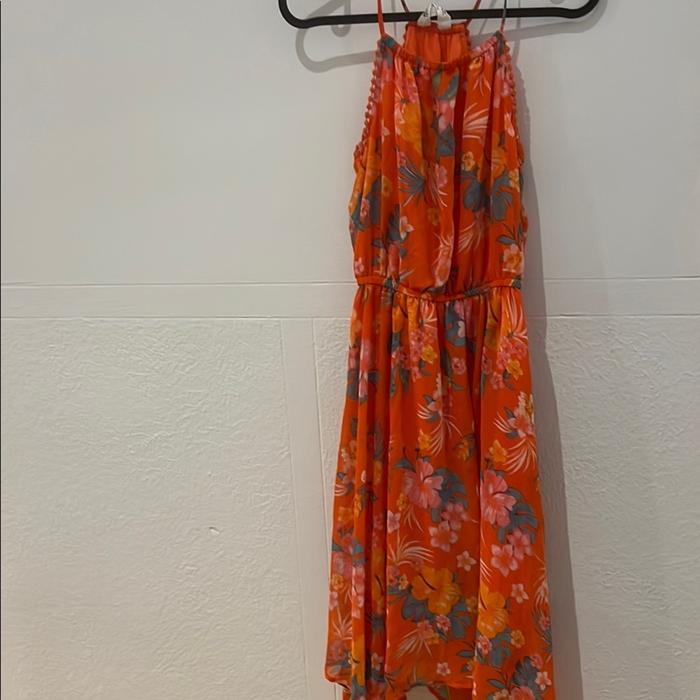 H&M Orange Floral Asymmetrycal Dress Girl 12-14Y
